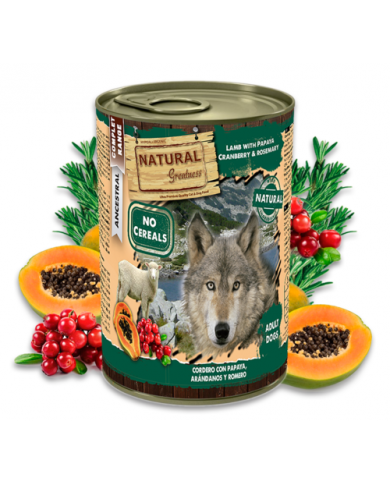 Natural Greatness Cordero, papaya, arándanos y romero lata 400gr Natural Greatness Cordero, papaya, arándanos y romero lata 400gr