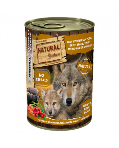 Natural Greatness Vacuno, Cerdo Ibérico, Judías y Boniato lata 400gr Natural Greatness Vacuno, Cerdo Ibérico, Judías y Boniato lata 400gr