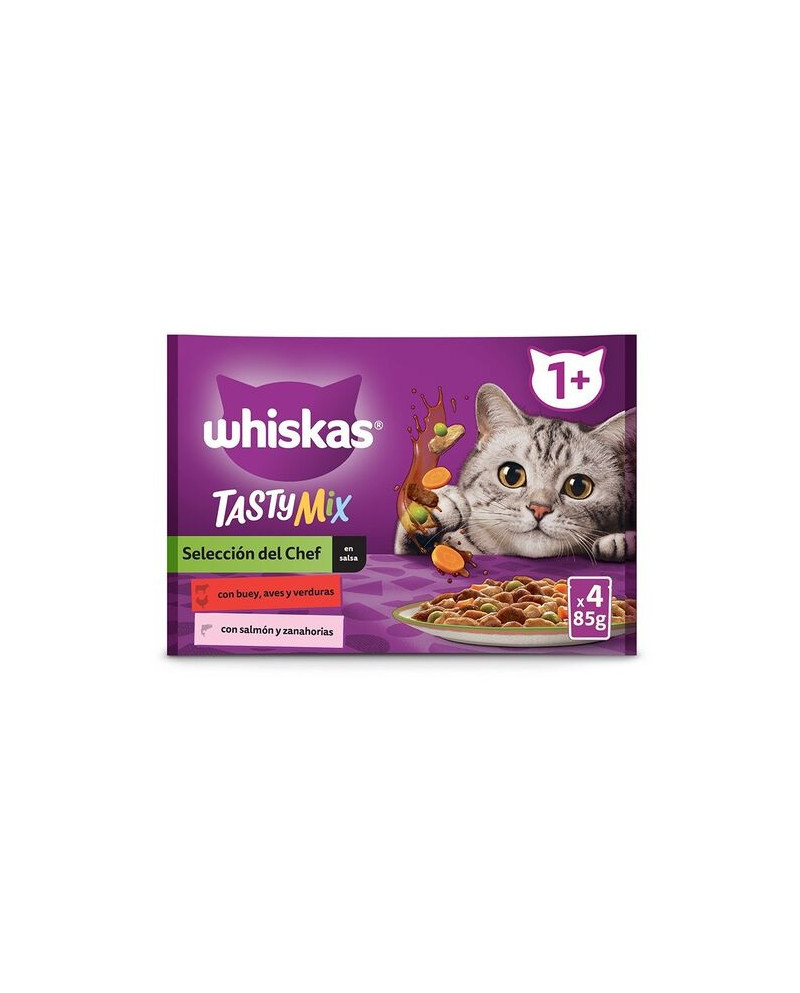 Whiskas Pack Tasty Mix Pollo, Ternera y Pescado 4uni 85gr