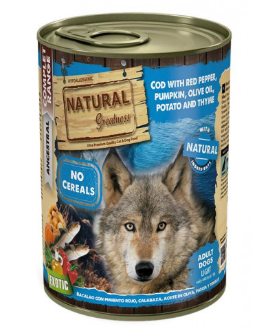 Novedad Natural Greatness Bacalao con Pimiento rojo, Calabaza, Aceite de Oliva, Patata y Tomillo lata 400gr Novedad Natural Greatness Bacalao con Pimiento rojo, Calabaza, Aceite de Oliva, Patata y Tomillo lata 400gr