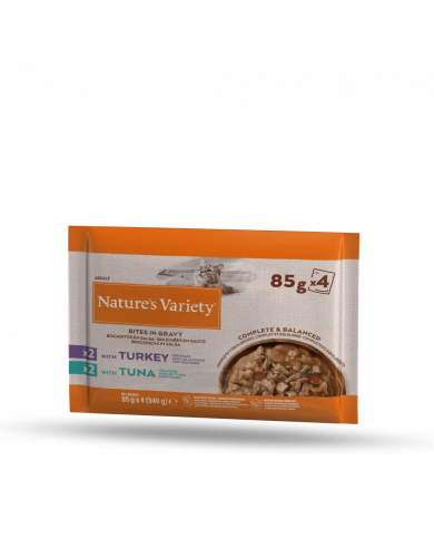Natures Variety Cat Bites in Gravy Pack 2xPavo + 2x Atún Natures Variety Cat Bites in Gravy Pack 2xPavo + 2x Atún