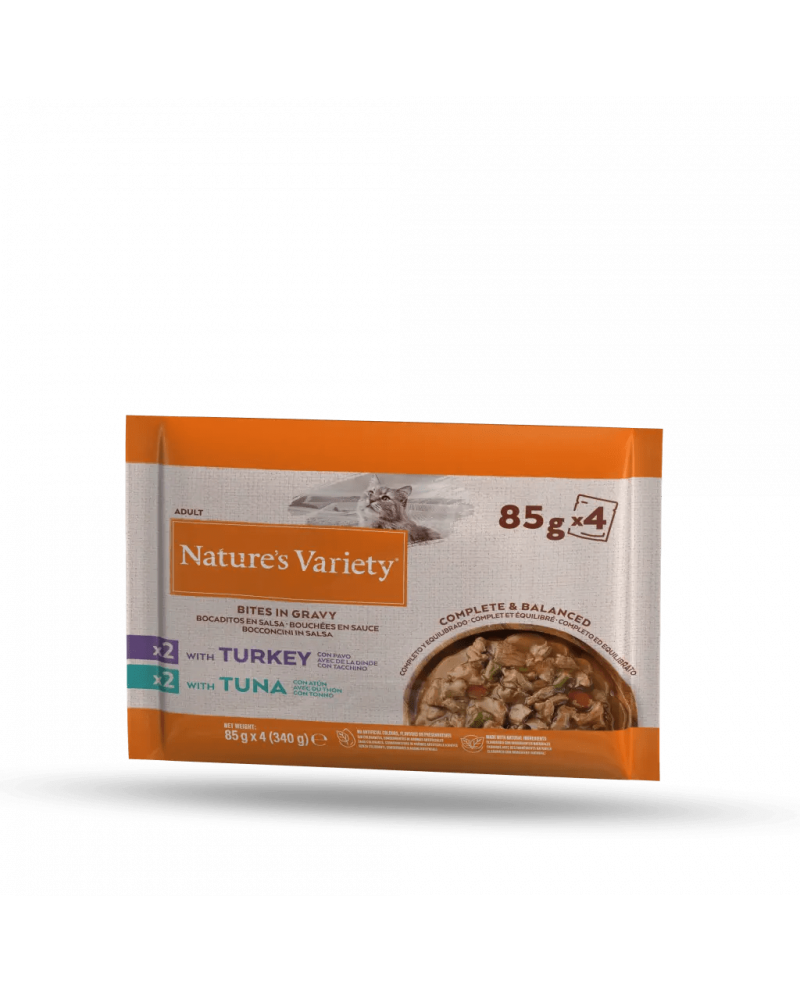 Natures Variety Cat Bites in Gravy Pack 2xPavo + 2x Atún Natures Variety Cat Bites in Gravy Pack 2xPavo + 2x Atún