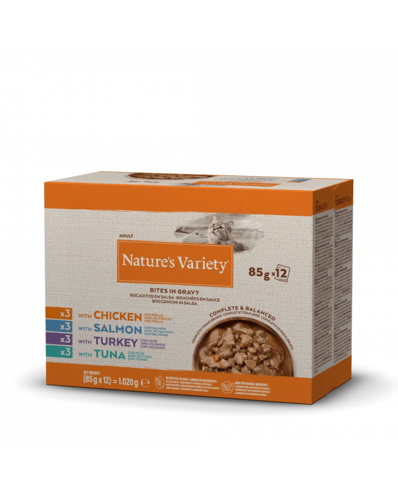 Natures Variety Cat Bites in Gravy Pack 12x85gr