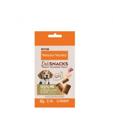 "Nature’s Variety Deli Snacks Pollo Cordero Cerdo Perros Adultos 50 g" "Nature’s Variety Deli Snacks Pollo Cordero Cerdo Perros Adultos 50 g"
