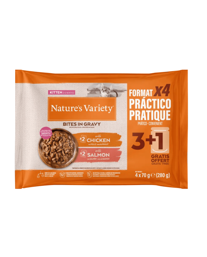 Natures Variety Cat Bites in Gravy  Multipack Kitten Gatitos Pollo Salmon