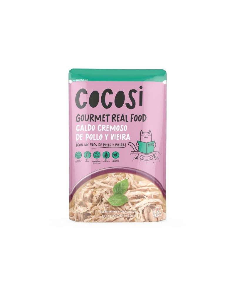 Cocosi Gourmet Fresh Food - Caldo Cremoso de Pollo y Vieira 40gr| Comida Natural para Gatos
