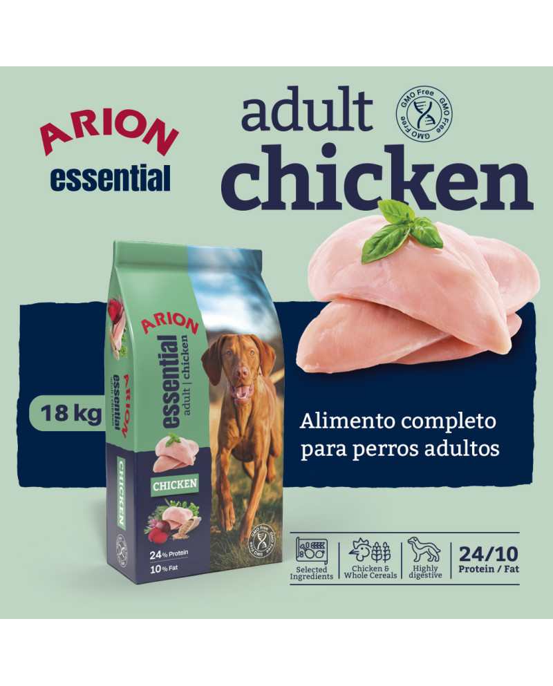 Saco grande de 18kg de pienso Arion Essential Adult Chicken