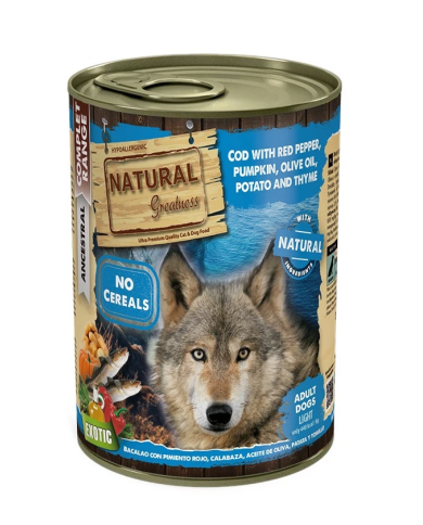 Natural Greatness Light Bacalao con Pimiento rojo, Calabaza, Aceite de Oliva, Patata y Tomillo lata 400gr