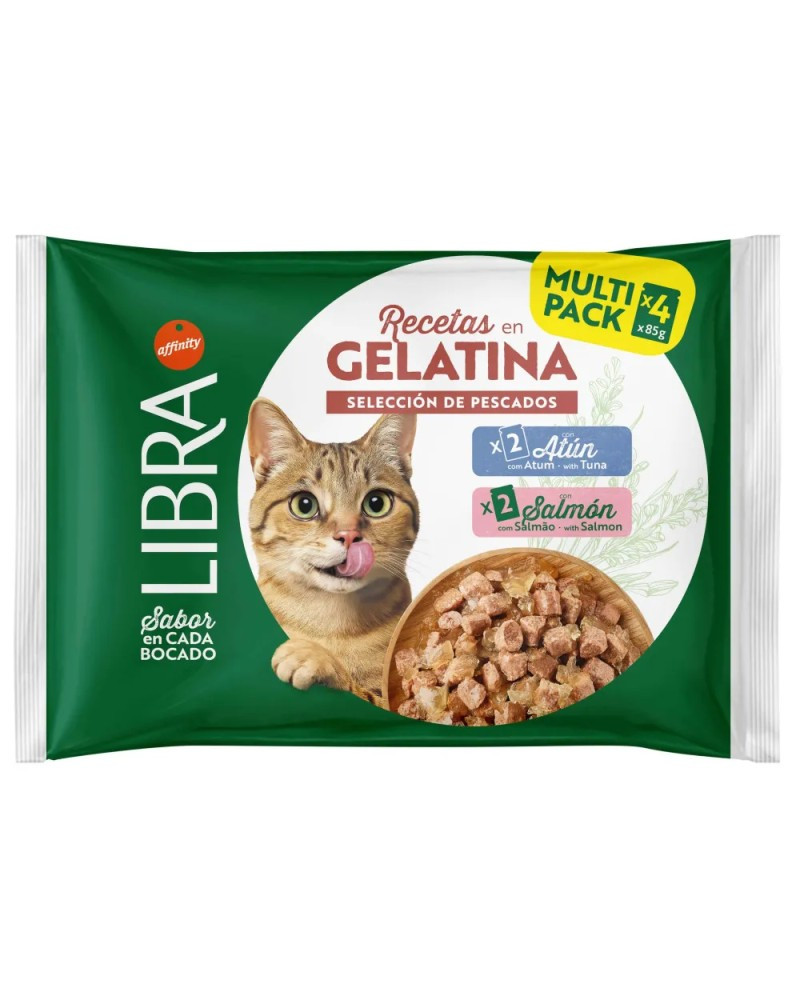 Libra Pack Sobres en Gelatina Salmon y Atún para Gatos Adultos 4 x 85 Gr